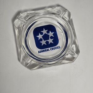 Admiral Cruises glass ashtray blue & white logo cruise ship collectible